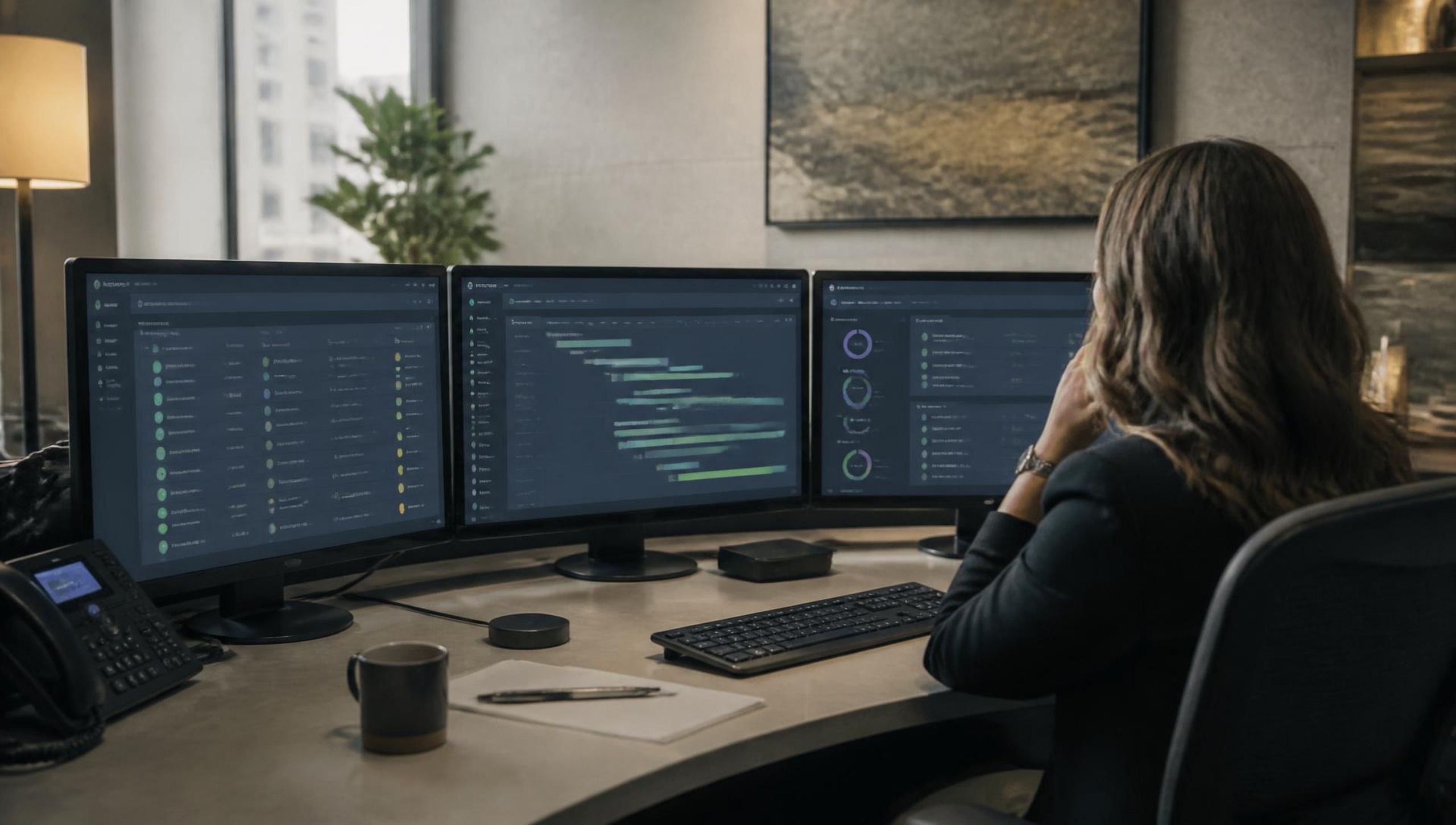 Every engagement, watchable — Client operations console showing project milestones, approvals and invoice status across three dashboards