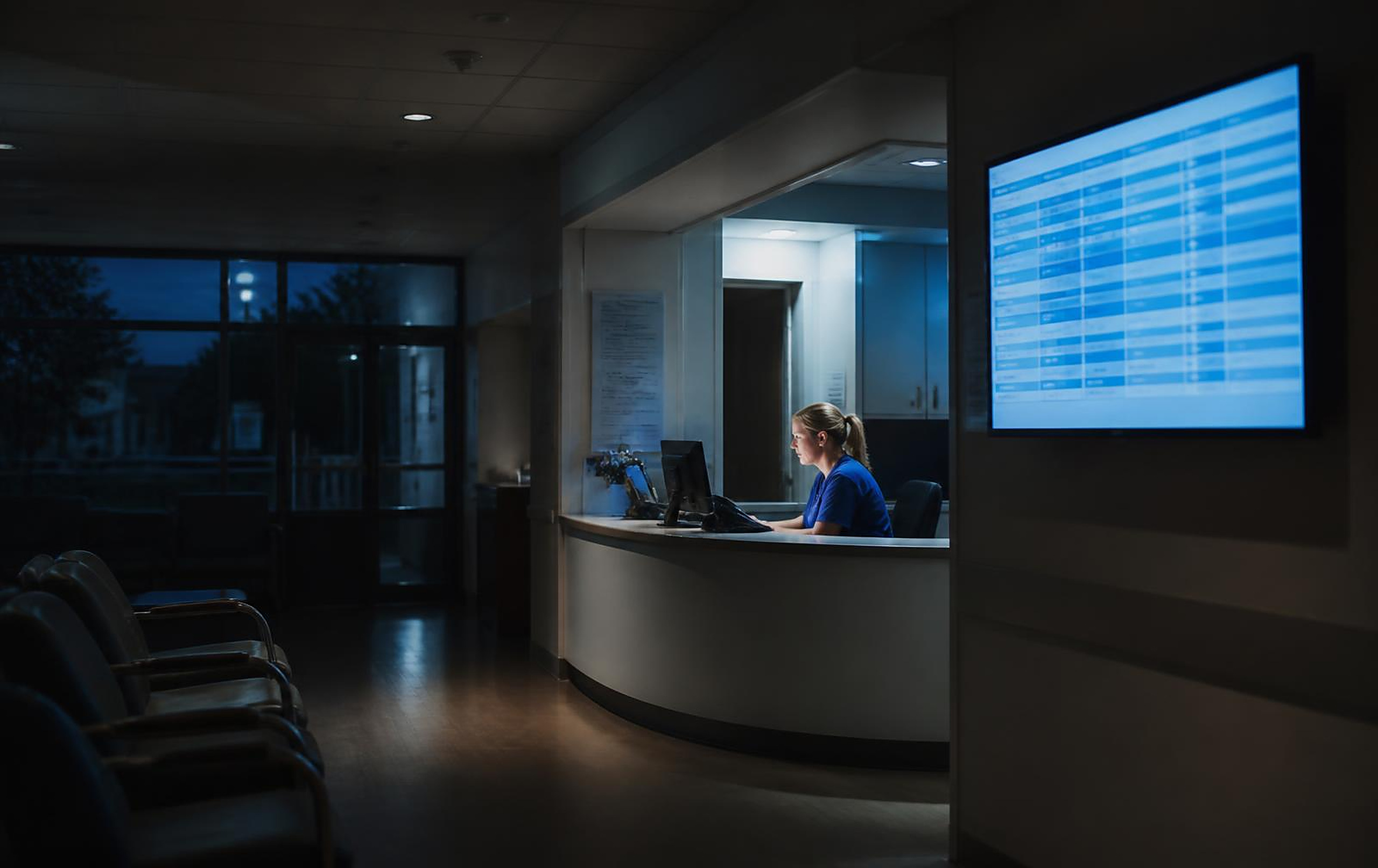 M3CA Healthcare, Healthcare product — Clinic reception and triage screen showing a patient pathway queue ordered by urgency