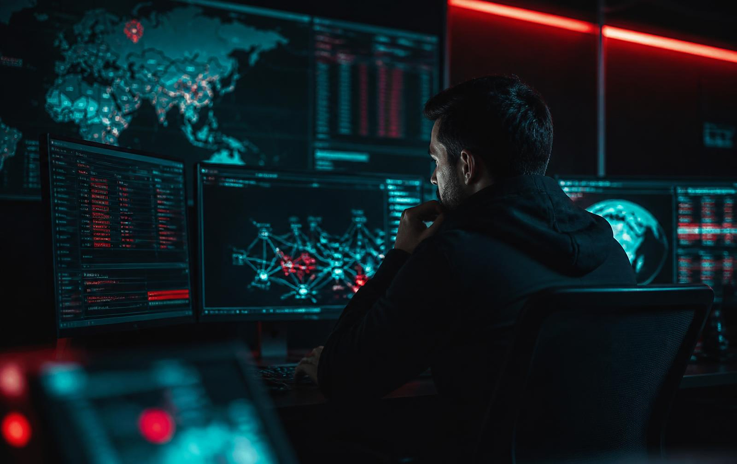 Cyber & Compliance — operating picture — Cyber security operations desk monitoring threat detection feeds