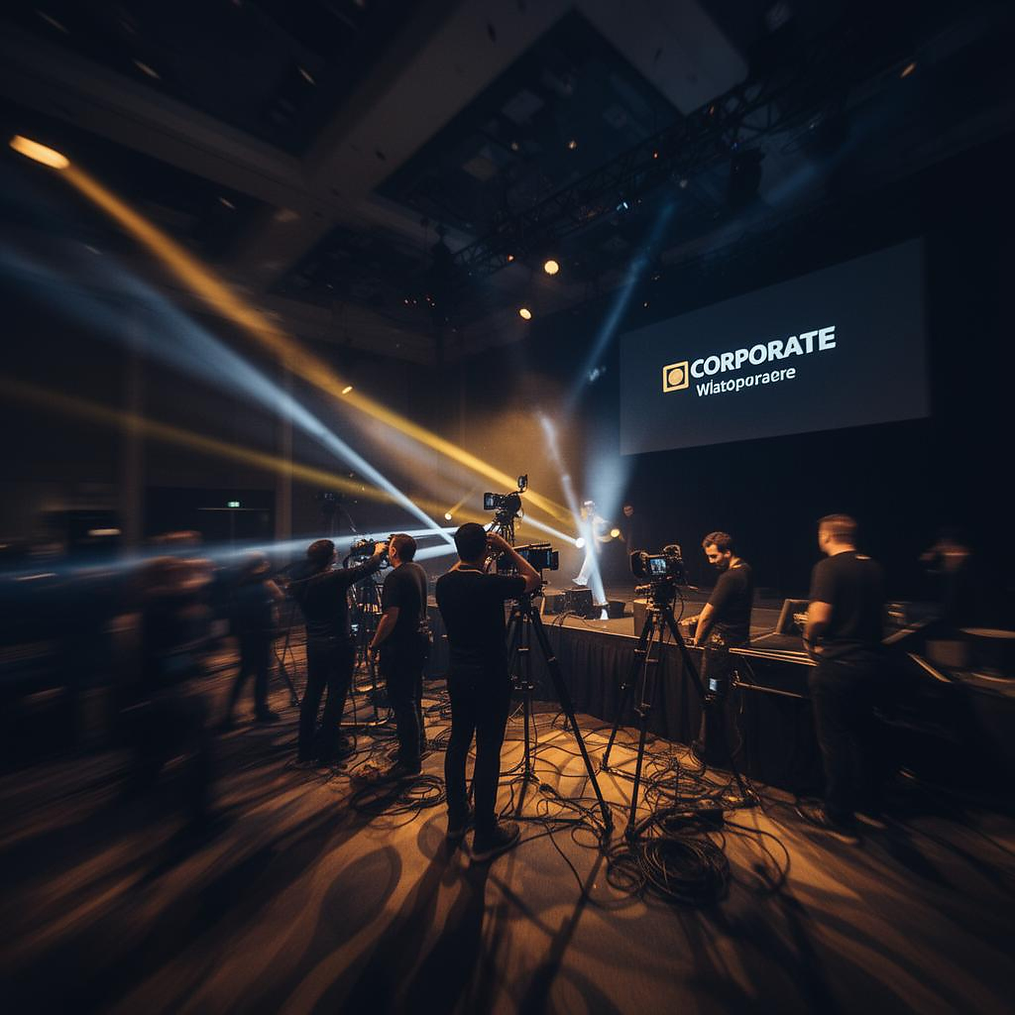 Booking to shift, in a day — Event crew setting up staging, lighting and sound before doors open on a booked shift