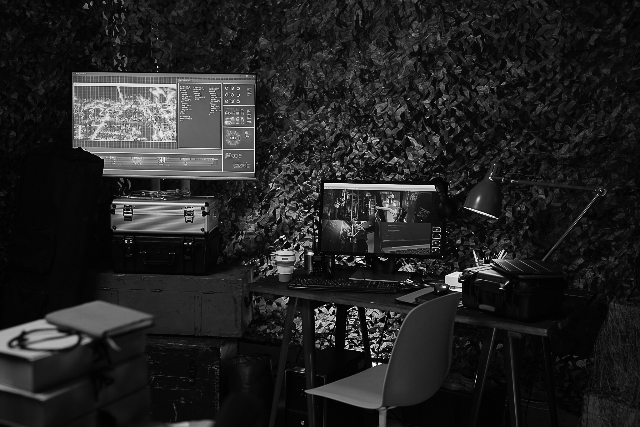 low-key-shot-of-workplace-of-military-officer-with-2023-12-20-17-34-46-utc