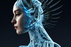 A woman human robot artificial intelligence with machine learning